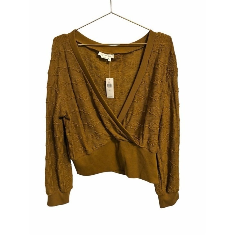 Anthropologie Textured Wrap Front Pullover Ochre Mustard Yellow XL NEW